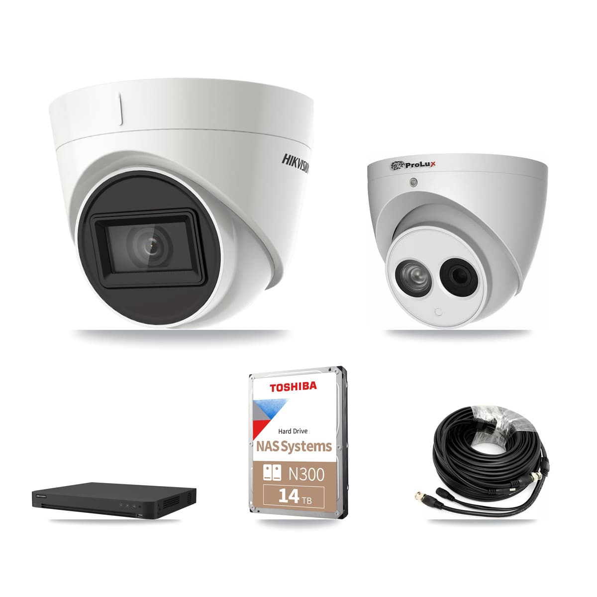 Hikvision & Prolux 16-Channel 4MP – 4K CCTV Kit — 5 DS-2CE78U1T 4K + 1 PXC-612C4W-A 4MP Turret Cameras + 14TB Recording