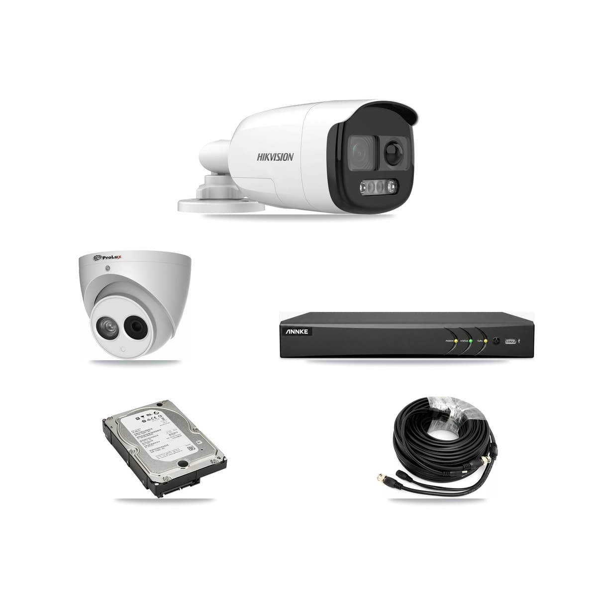4-Channel 4MP – 5MP CCTV Kit — 3 DS-2CE12KF3T 5MP Bullet + 1 PXC-612C4W-A 4MP Turret Cameras + 5TB Recording (AN-DV4-8MP Recorder)