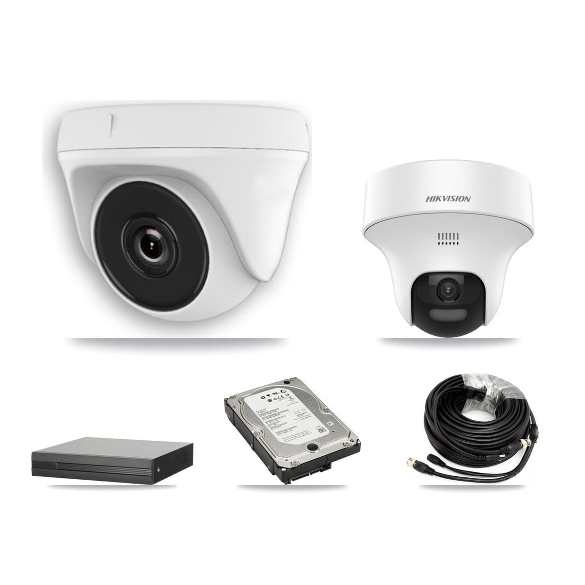 Hikvision 8-Channel 2MP – 5MP CCTV Kit — 1 DS-2CE70K0T 5MP Turret + 5 White HDT-2MP-N20W 2MP Dome Cameras + 5TB Recording (XVR-3108HS Recorder)