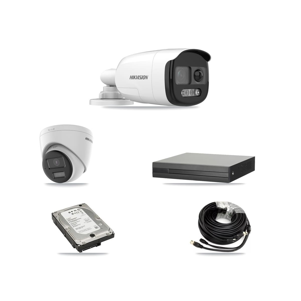 Hikvision 4-Channel 5MP CCTV Kit — 3 DS-2CE12KF3T-PIRXO Bullet + 1 DS-2CE78K0T-LPTS Turret Cameras + 5TB Recording (XVR-3104HS-5MP-LITE Recorder)