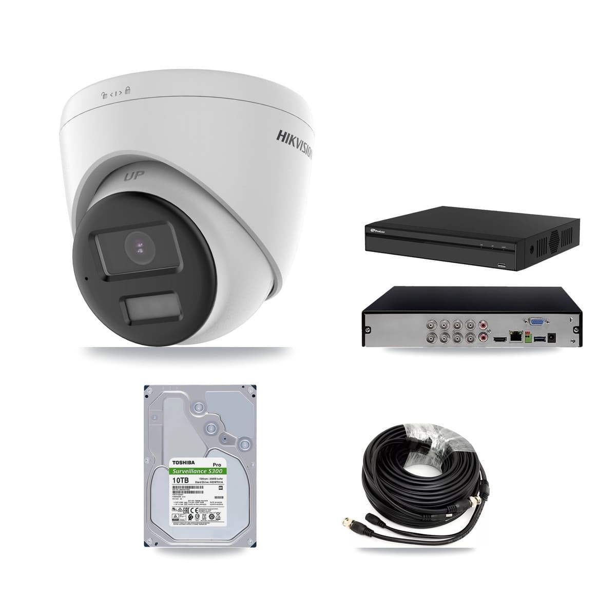 Hikvision & Prolux 8-Channel 5MP CCTV Kit — 8 DS-2CE78K0T-LPTS Turret Cameras + 10TB Recording (PXD-5108HS-4K/X1 Recorder) - Image 1