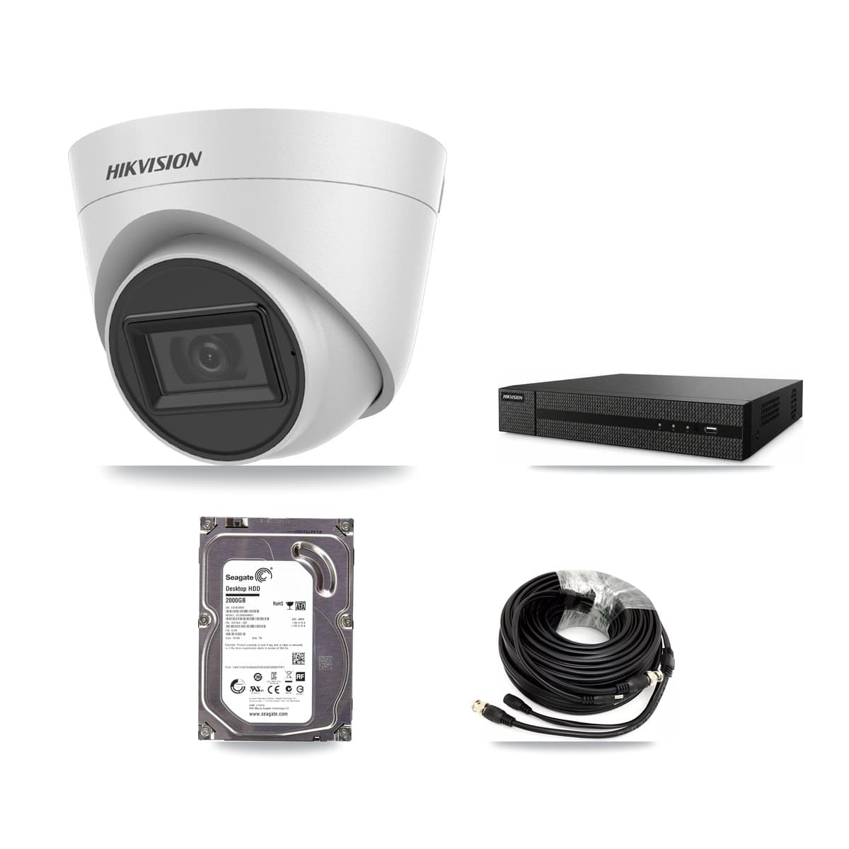 Hikvision 8-Channel 5MP CCTV Kit — 1 White Turret Camera + 2TB Recording (DVR-8CH Recorder) - Image 1