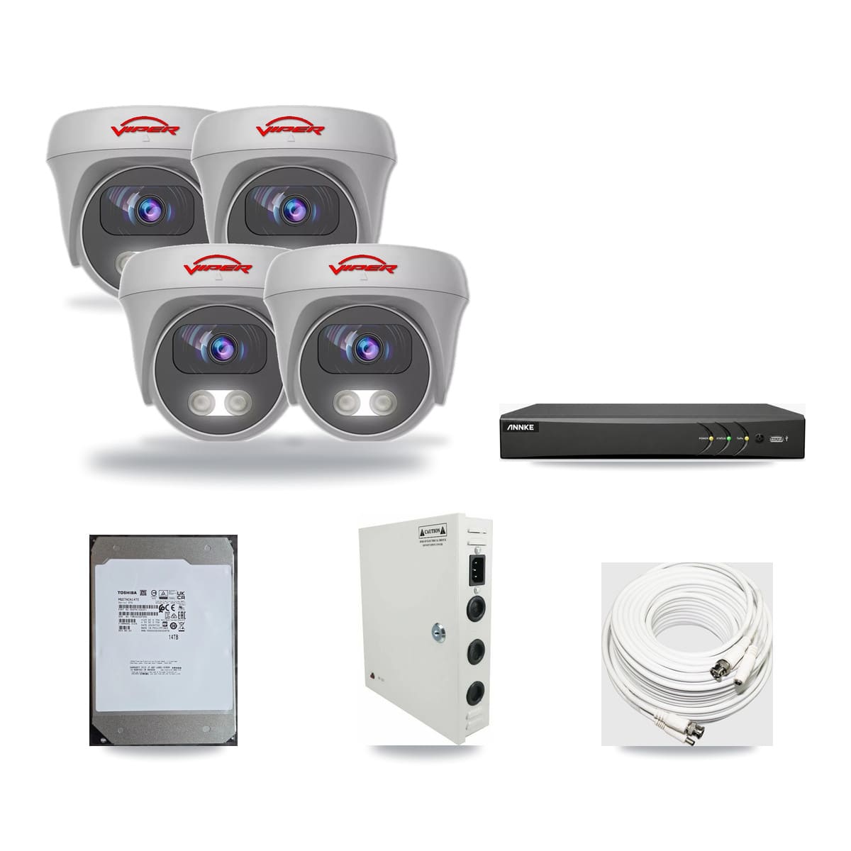 ANNKE 4-channel CCTV kit: 4 cameras (4× 5MP Camera), 14TB hard drive
