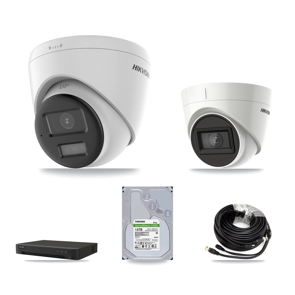 Hikvision 8-Channel 4K CCTV Kit — 3 DS-2CE78U0T-LPTS + 1 DS-2CE78U1T-IT3F Turret Cameras + 10TB Recording (IDS-7208HUHI-M1/XT Recorder) - Image 1