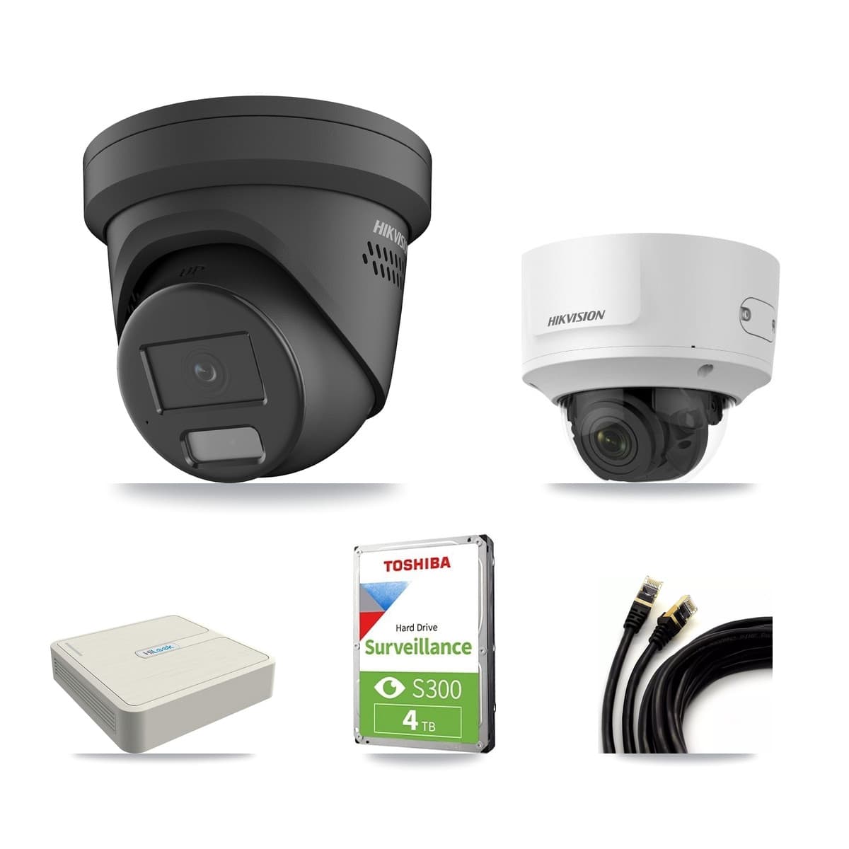 Hikvision & HiLook 8-Channel 2MP – 4MP CCTV Kit — 2 Black 4MP Turret + 1 2MP Dome Cameras + 4TB Recording - Image 1