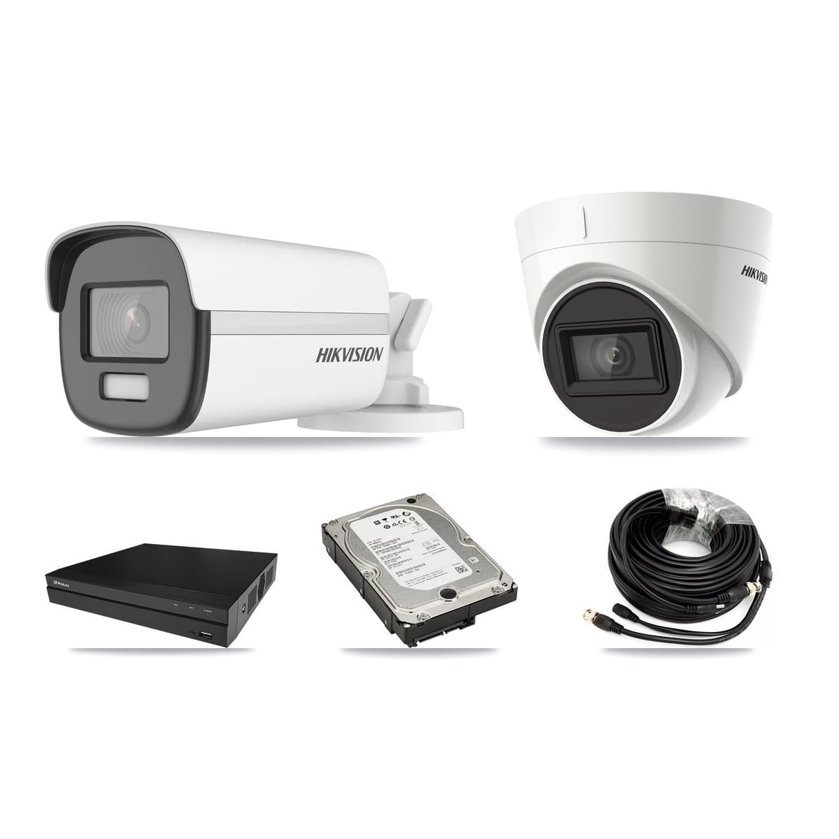 Hikvision & Prolux 8-Channel 4K CCTV Kit — 1 DS-2CE12UF3T Bullet + 1 DS-2CE78U1T Turret Cameras + 5TB Recording (PXD-5208AN Recorder) - Image 1