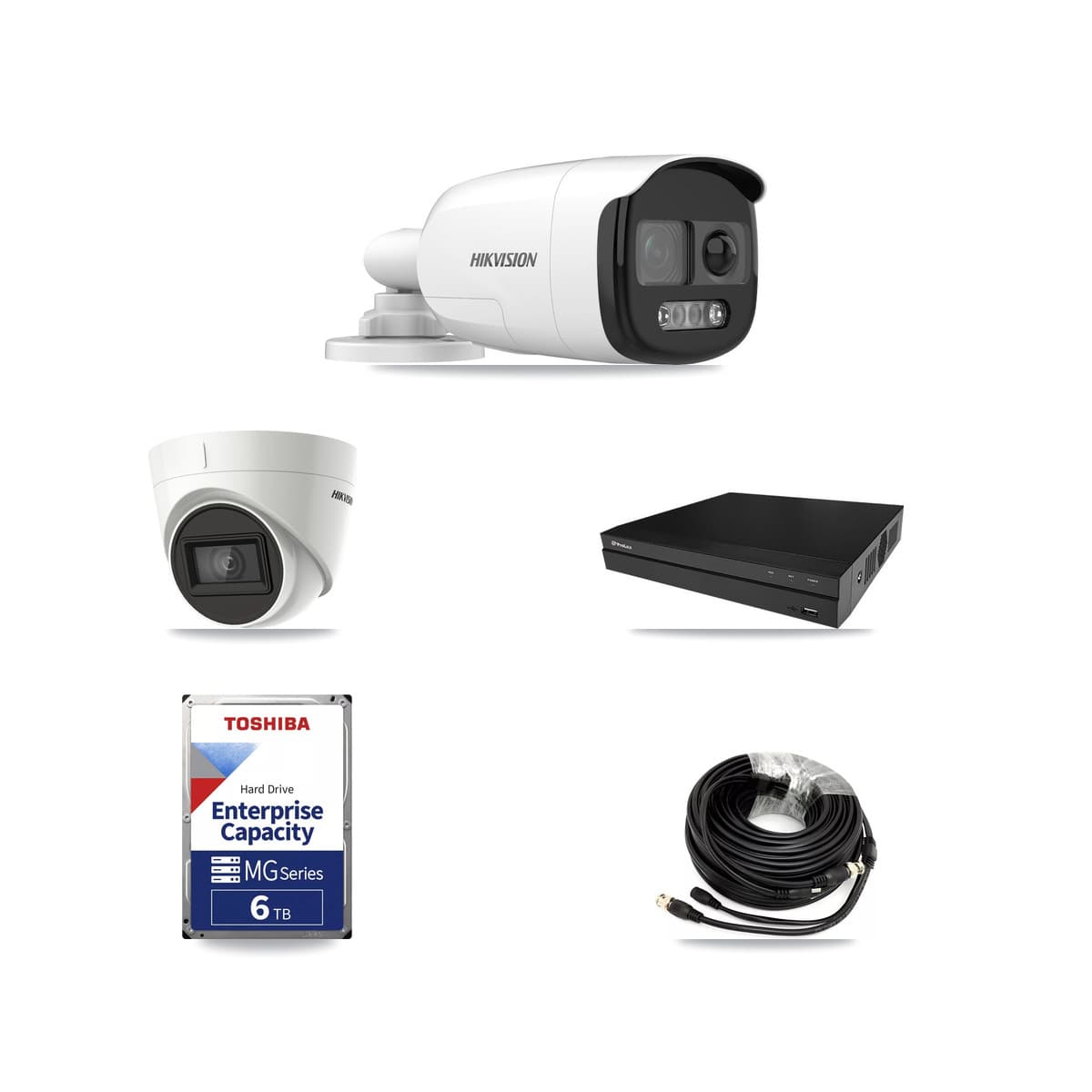 Hikvision & Prolux 8-Channel 5MP – 4K CCTV Kit — 7 DS-2CE12KF3T 5MP Bullet + 1 DS-2CE78U1T 4K Turret Cameras + 2× 6TB Recording