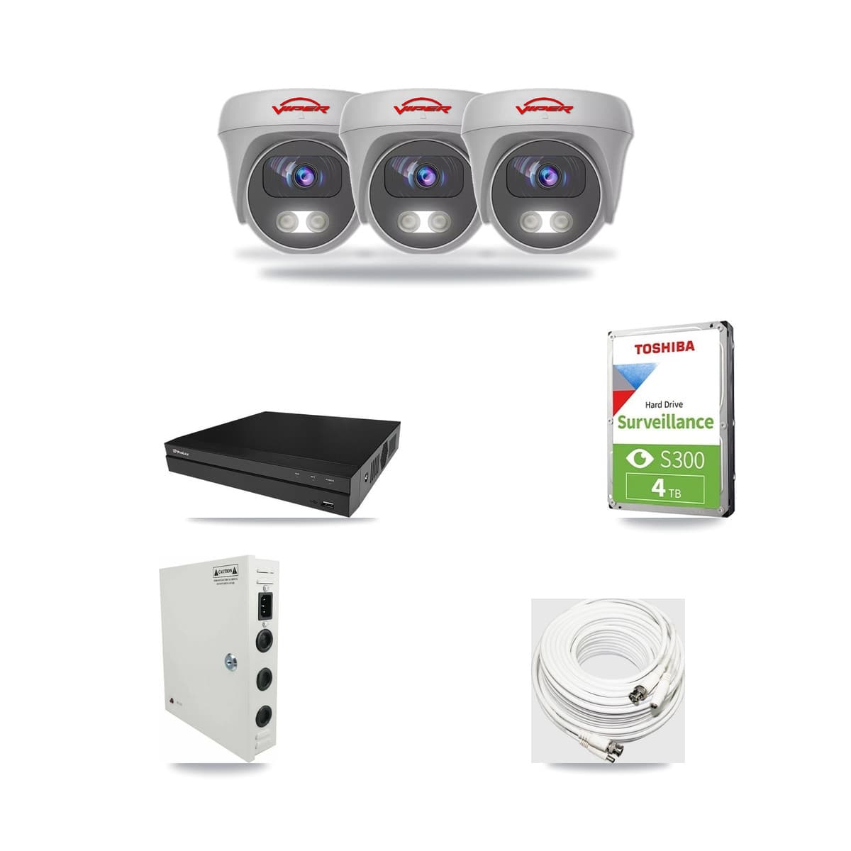 Viper & Prolux 8-Channel 5MP CCTV Kit — 3 White Cameras + 4TB Recording (PXD-5208AN Recorder) - Image 1