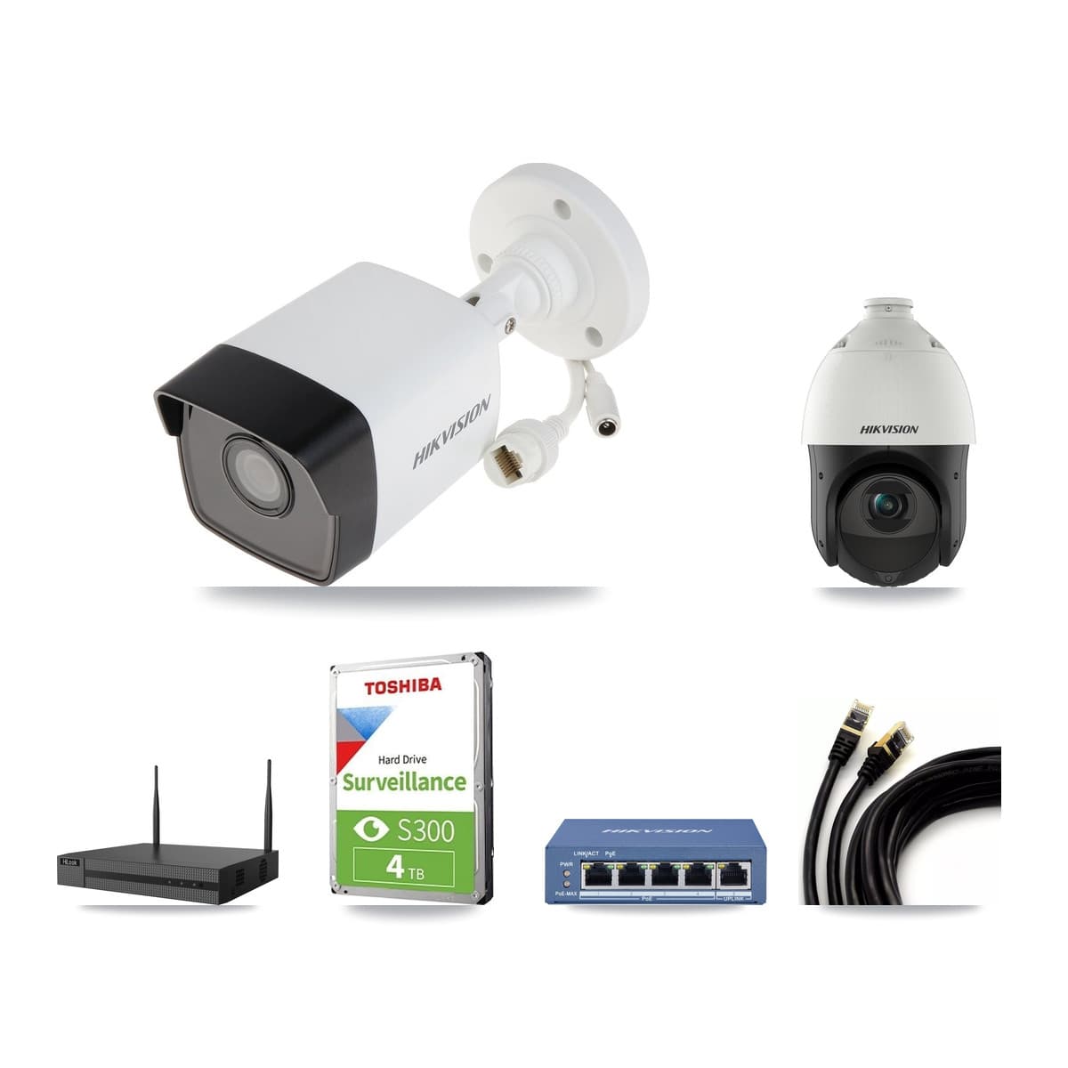 Hikvision & HiLook 4-Channel 4MP – 5MP CCTV Kit — 1 DS-2CD1053G0 5MP Bullet + 1 DS-2DE4425IW 4MP PTZ Cameras + 4TB Recording - Image 1