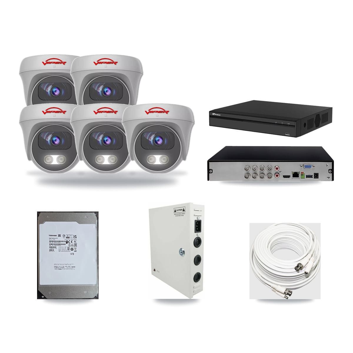 Prolux 8-channel CCTV kit: 5 cameras (5× 5MP Camera), 14TB hard drive