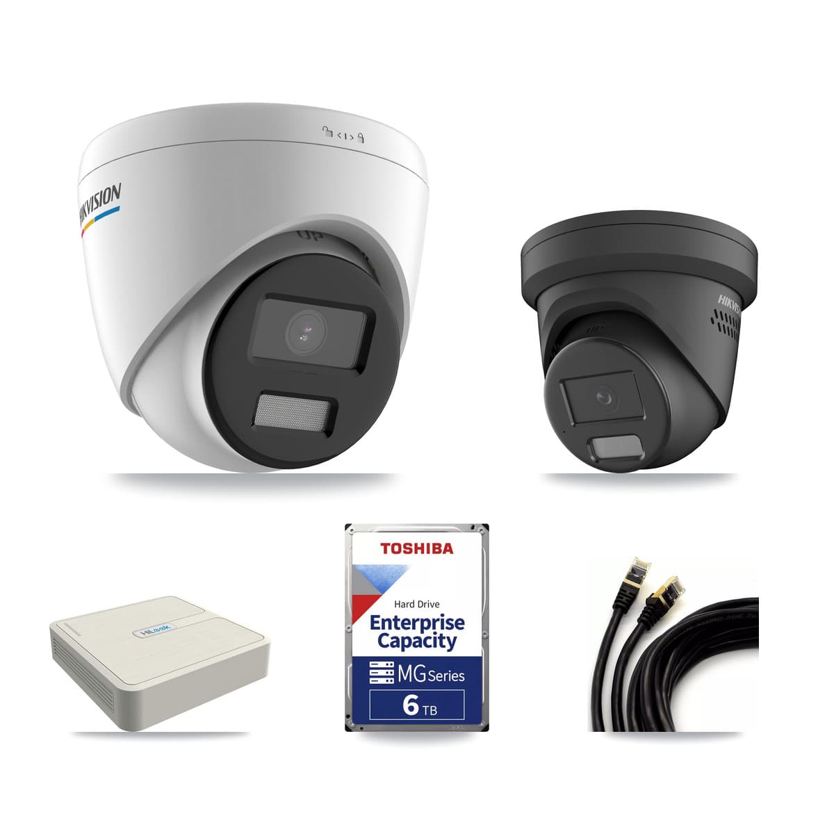 Hikvision & HiLook 8-Channel 2MP – 4MP CCTV Kit — 7 2MP + 1 Black 4MP Turret Cameras + 6TB Recording
