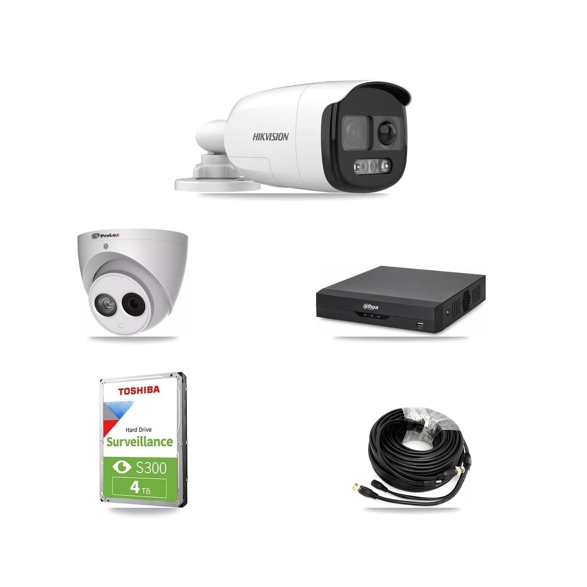 4-Channel 4MP – 5MP CCTV Kit — 1 DS-2CE12KF3T 5MP Bullet + 1 PXC-612C4W-A 4MP Turret Cameras + 4TB Recording (DH-XVR5104HS Recorder) - Image 1