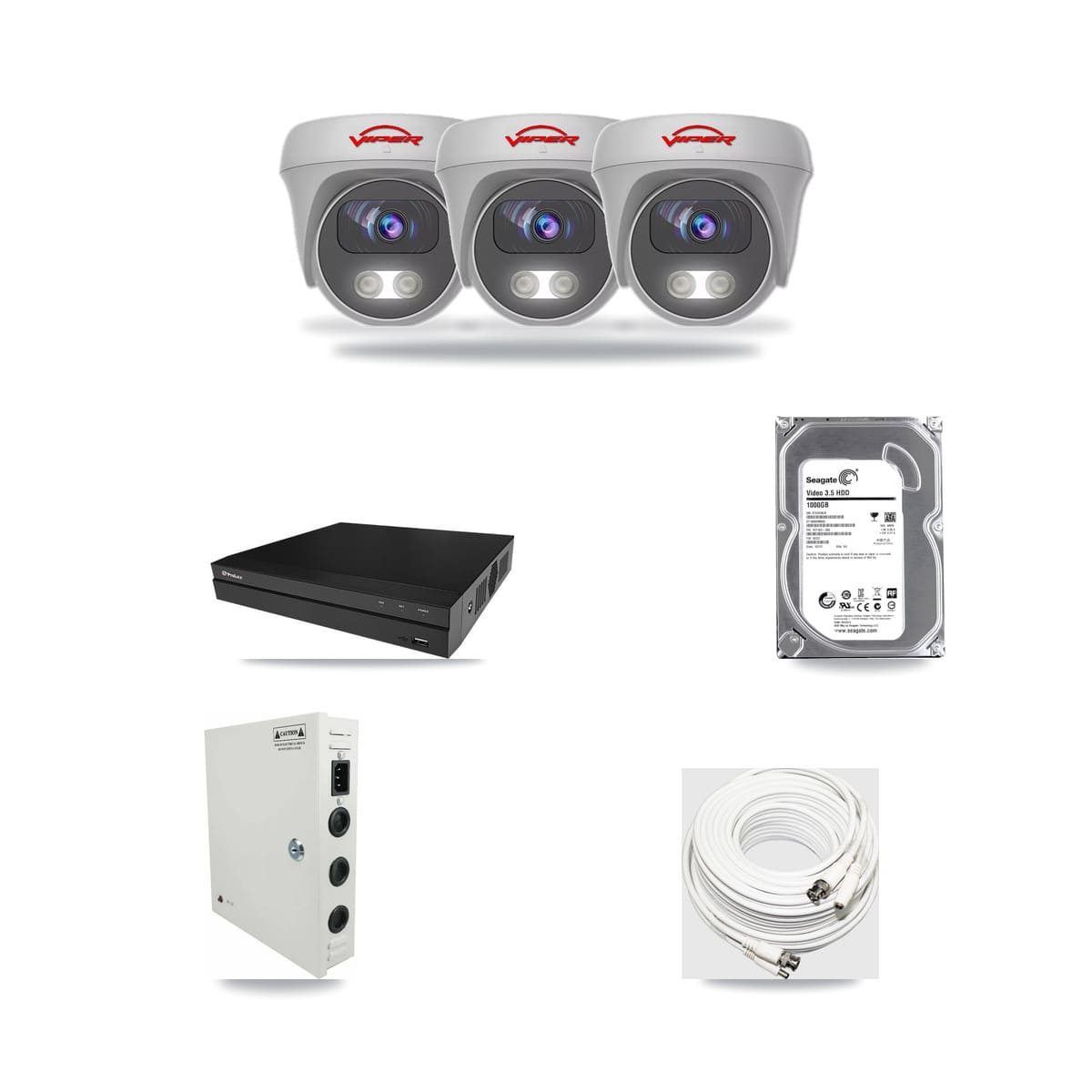 Viper & Prolux 8-Channel 5MP CCTV Kit — 3 White Cameras + 1TB Recording (PXD-5208AN Recorder) - Image 1