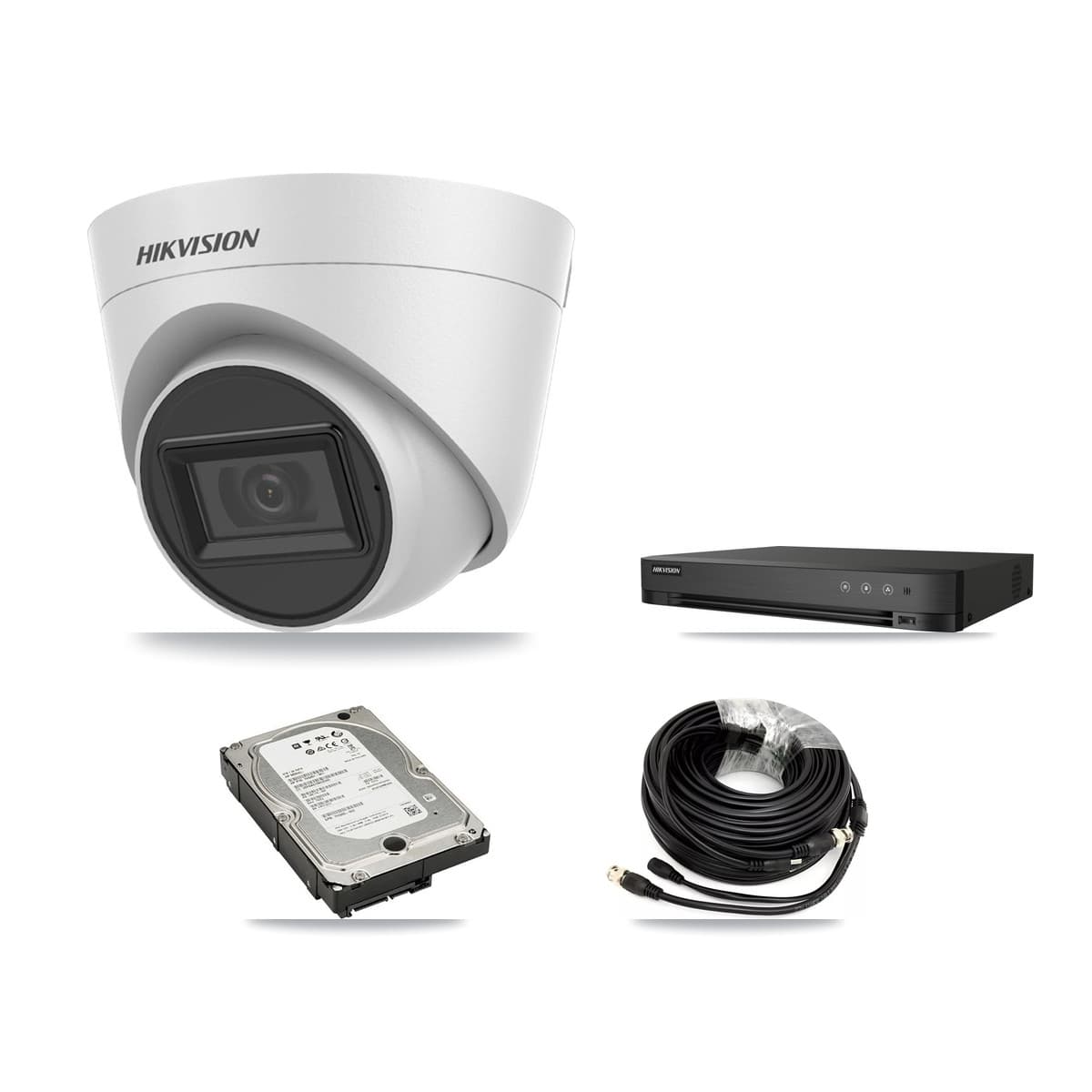 Hikvision 4-Channel 5MP CCTV Kit — 3 White Turret Cameras + 5TB Recording (IDS-7204HQHI Recorder)