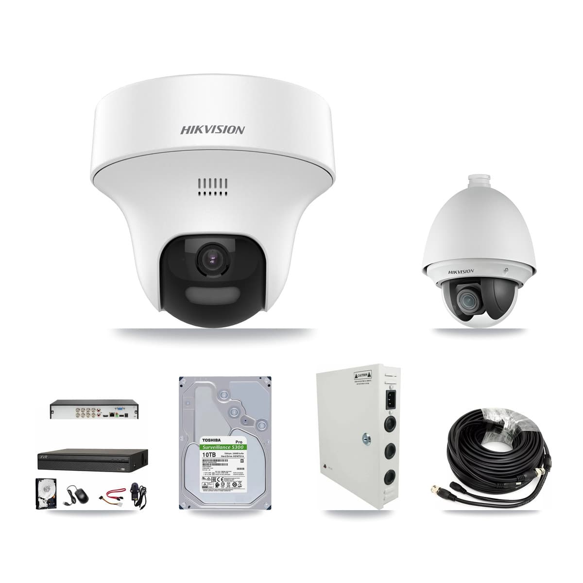 Hikvision & Dahua 8-Channel 2MP – 5MP CCTV Kit — 1 DS-2AE4225T 2MP PTZ + 7 DS-2CE70K0T 5MP Turret Cameras + 10TB Recording (XVR-3108AD Recorder) - Image 1