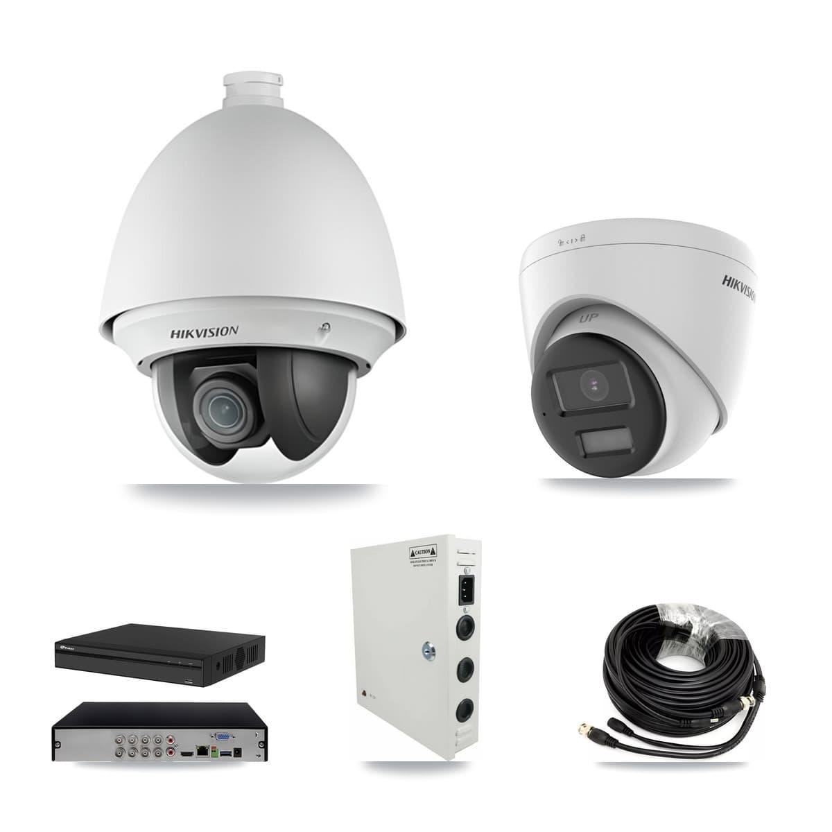 Hikvision & Prolux 8-Channel 2MP – 4K CCTV Kit — 5 DS-2AE4225T 2MP PTZ + 2 DS-2CE78U0T 4K Turret Cameras + 8TB Recording - Image 1