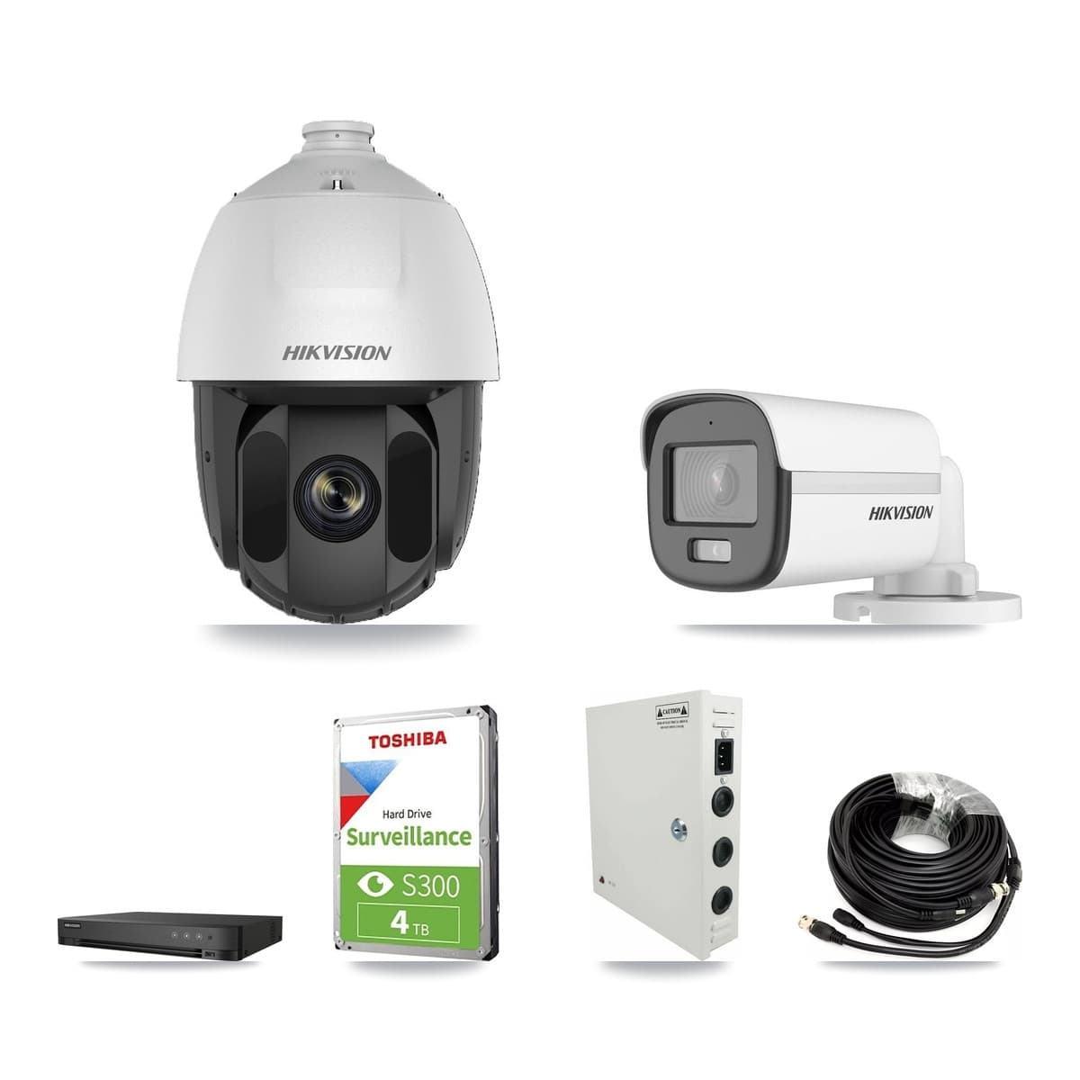 Hikvision 4-Channel 2MP – 5MP CCTV Kit — 2 DS-2AE5225TI 2MP PTZ + 2 DS-2CE12KF0T 5MP Bullet Cameras + 4TB Recording (IDS-7204HQHI Recorder) - Image 1