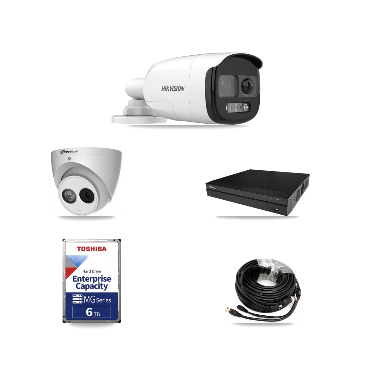 Hikvision & Prolux 8-Channel 4MP – 5MP CCTV Kit — 4 DS-2CE12KF3T 5MP Bullet + 1 PXC-612C4W-A 4MP Turret Cameras + 6TB Recording (PXD-5208AN Recorder) - Image 1