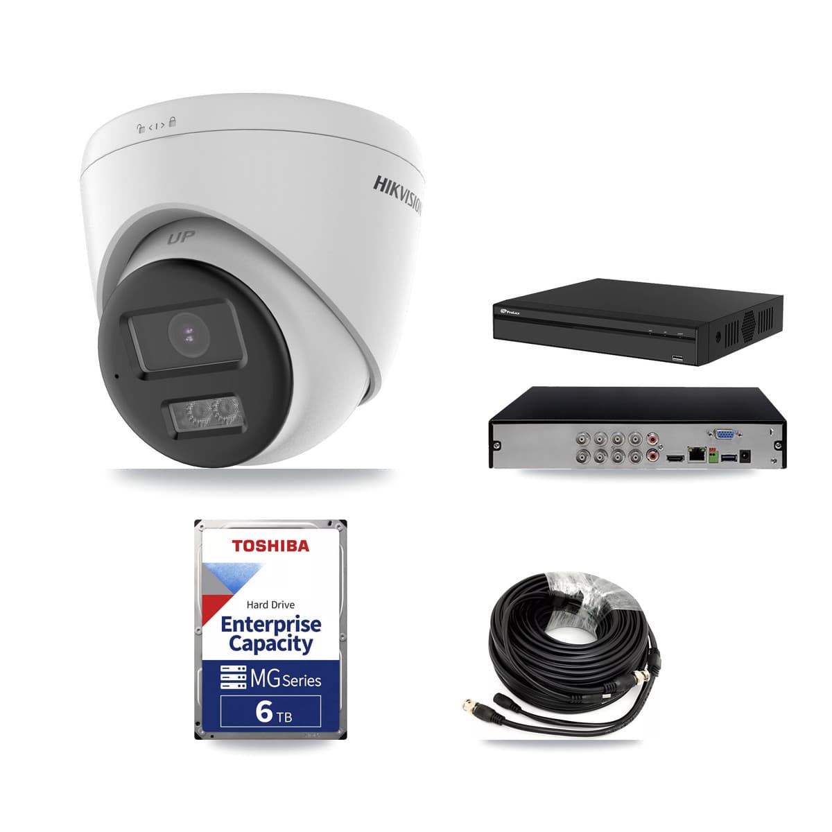 Hikvision & Prolux 8-Channel 5MP CCTV Kit — 1 DS-2CE78K0T + 4 DS-2CE78K0T Turret Cameras + 6TB Recording (PXD-5108HS Recorder) - Image 1