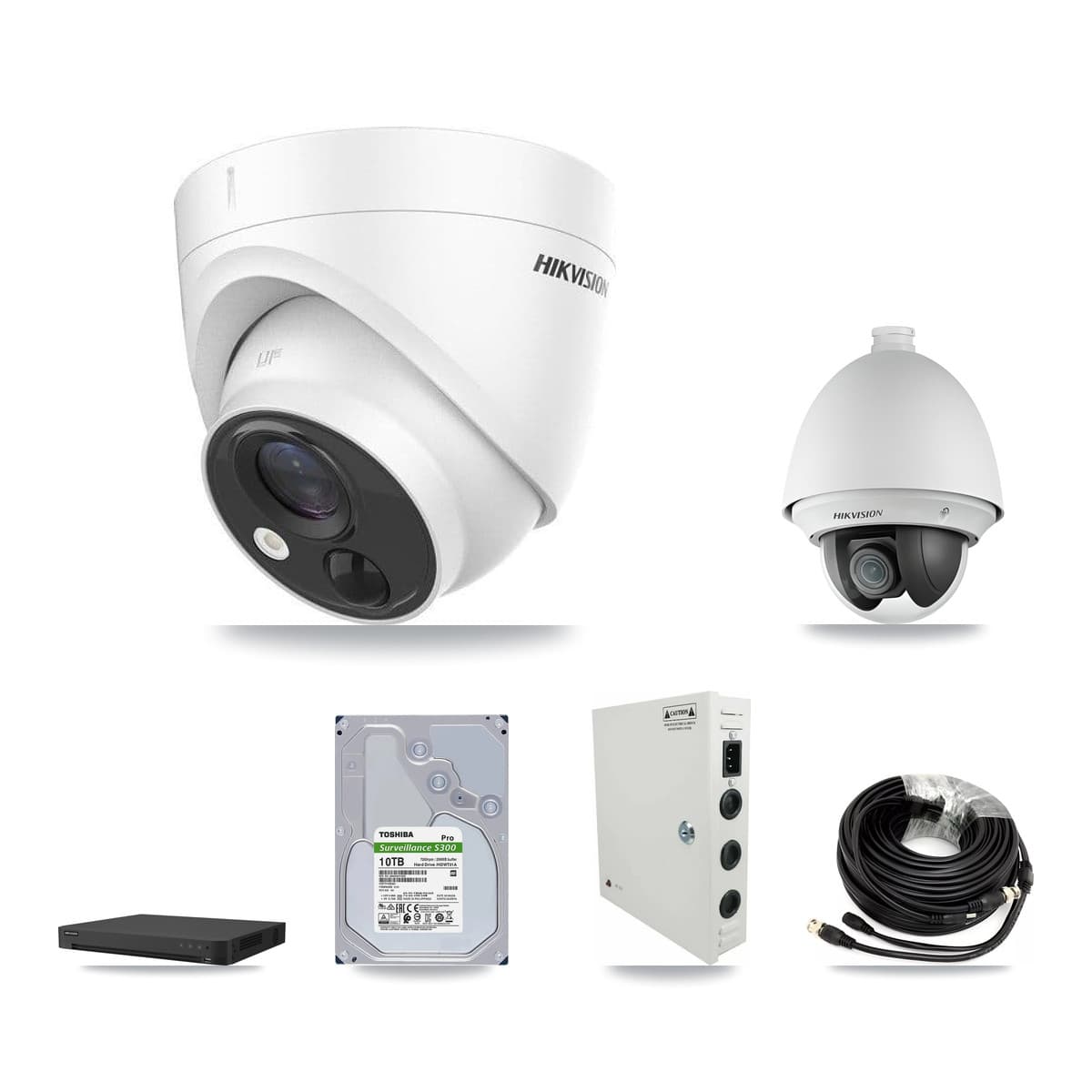 Hikvision 16-Channel 2MP – 5MP CCTV Kit — 1 DS-2AE4225T 2MP PTZ + 15 DS-2CE71H0T 5MP Turret Cameras + 2× 10TB Recording