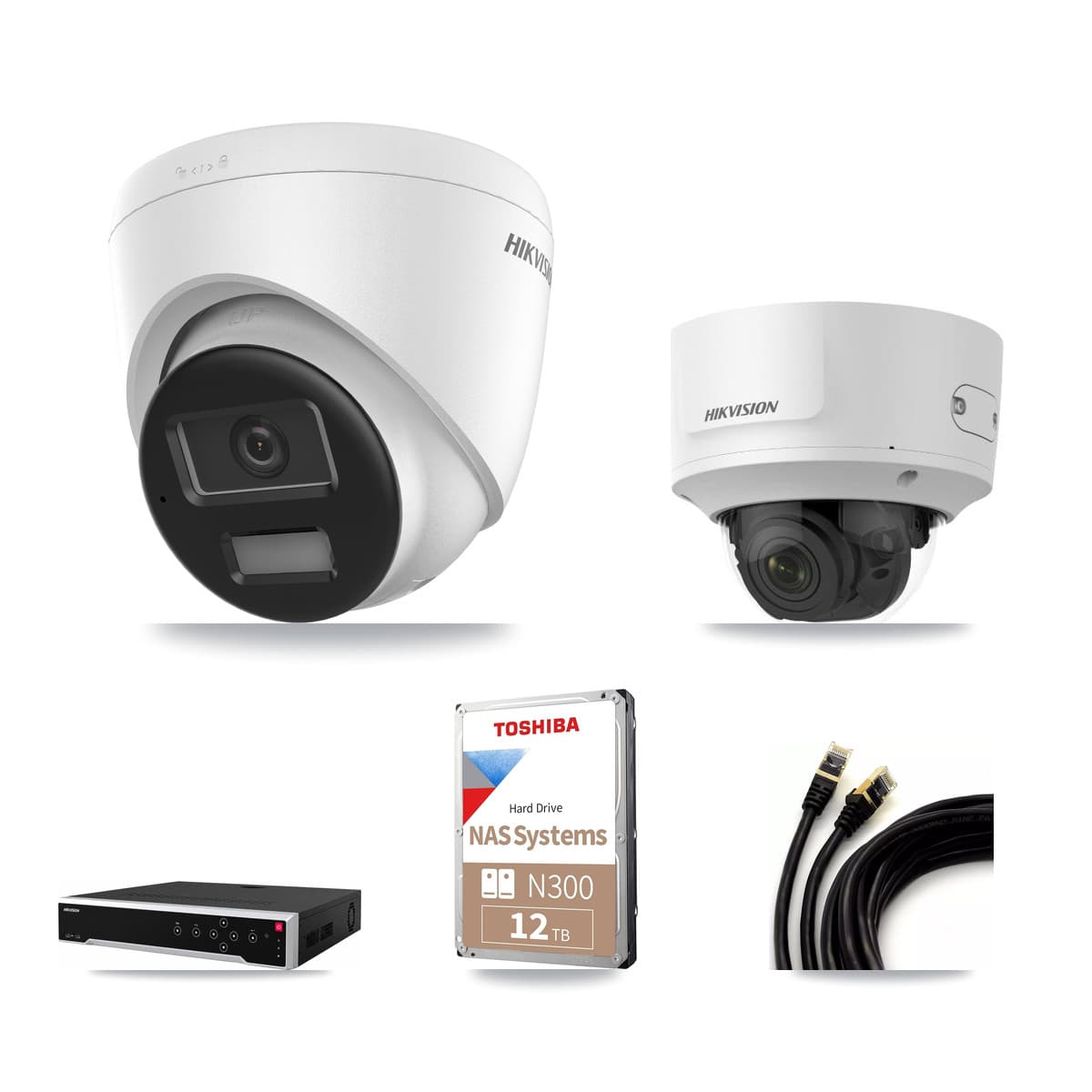 Hikvision 32-Channel 2MP – 4K CCTV Kit — 9 4K Turret + 1 2MP Dome Cameras + 2× 12TB Recording