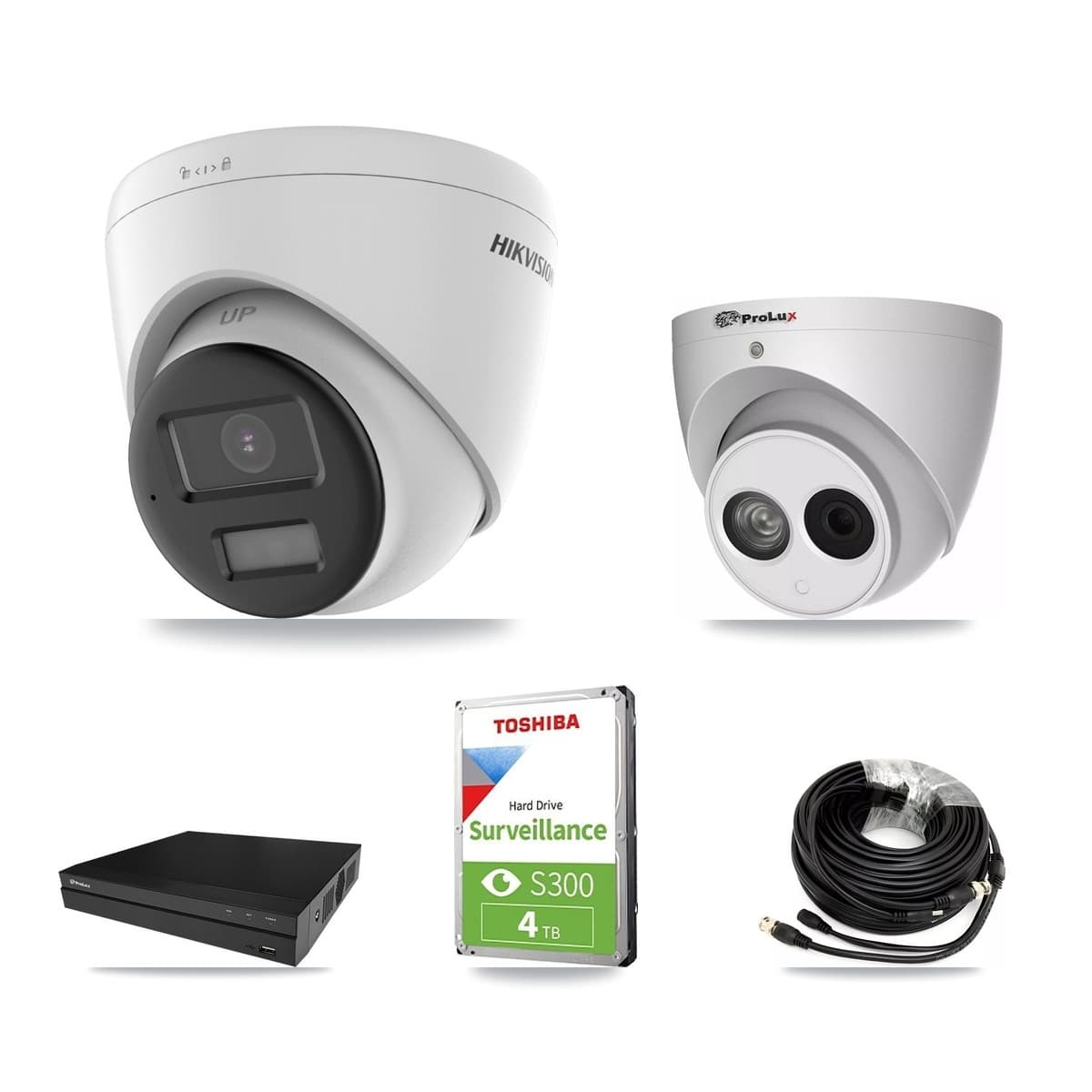 Hikvision & Prolux 8-Channel 4MP – 4K CCTV Kit — 1 DS-2CE78U0T 4K + 1 PXC-612C4W-A 4MP Turret Cameras + 4TB Recording (PXD-5208AN Recorder) - Image 1