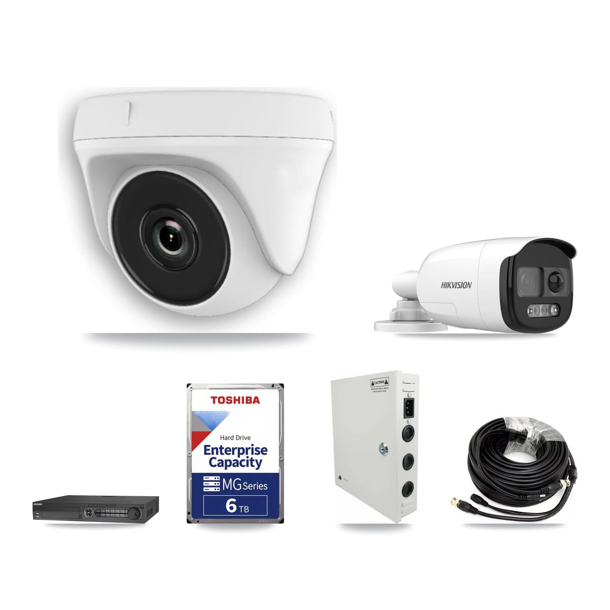 Hikvision 32-Channel 2MP – 5MP CCTV Kit — 1 DS-2CE12KF3T 5MP Bullet + 25 White HDT-2MP-N20W 2MP Dome Cameras + 3× 6TB Recording