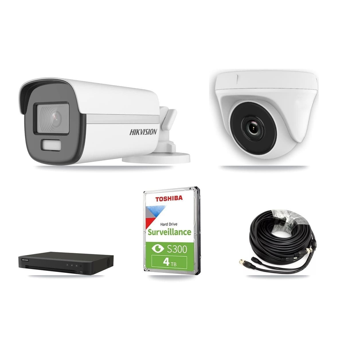 Hikvision 8-Channel 2MP – 4K CCTV Kit — 1 DS-2CE12UF3T-E 4K Bullet + 1 White HDT-2MP-N20W-2.8MM 2MP Dome Cameras + 4TB Recording (IDS-7208HUHI-M1/XT Recorder) - Image 1