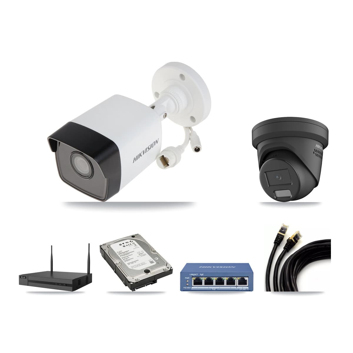 Hikvision & HiLook 4-Channel 4MP – 5MP CCTV Kit — 2 5MP Bullet + 2 4MP Turret Cameras + 5TB Recording - Image 1