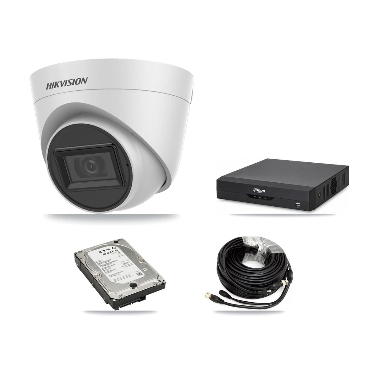 Hikvision & Dahua 4-Channel 5MP CCTV Kit — 3 White Turret Cameras + 5TB Recording