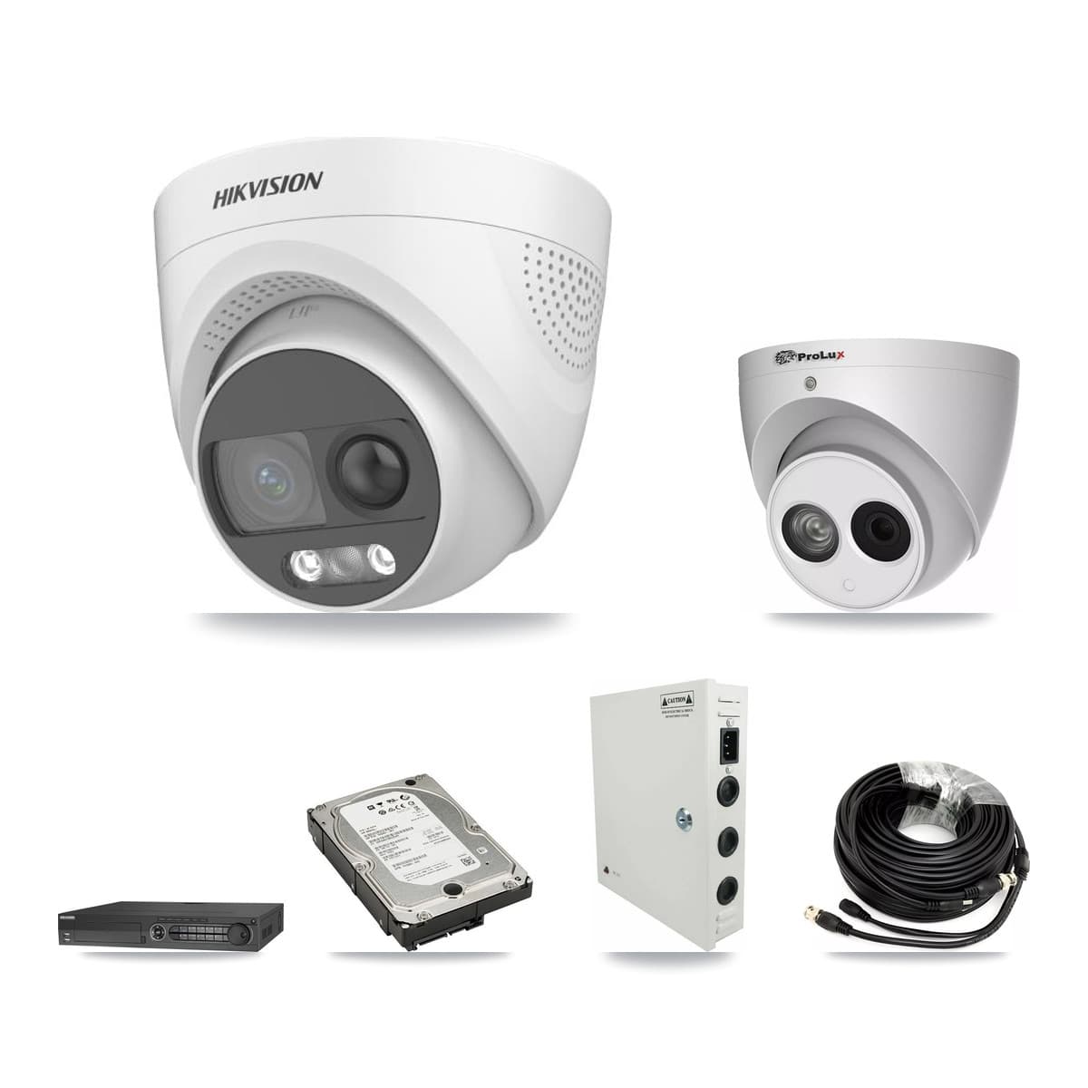 Hikvision & Prolux 32-Channel 4MP – 5MP CCTV Kit — 10 DS-2CE72KF3T 5MP + 1 PXC-612C4W-A 4MP Turret Cameras + 3× 5TB Recording - Image 1
