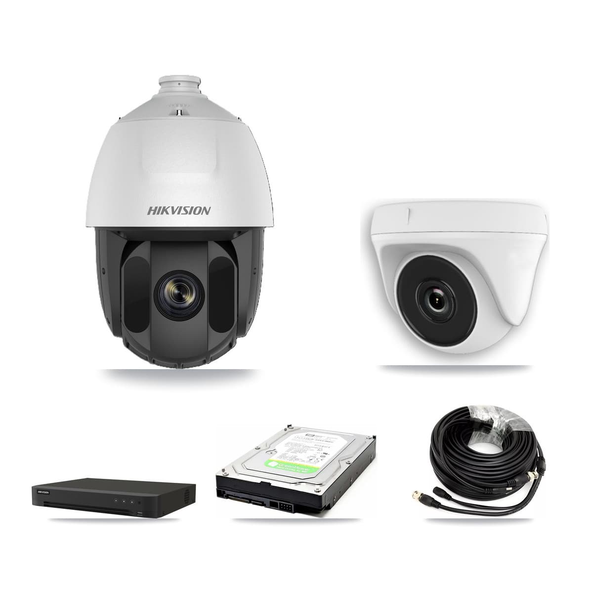 Hikvision 8-Channel 2MP CCTV Kit — 1 DS-2AE5225TI-A-E PTZ + 1 White HDT-2MP-N20W-2.8MM Dome Cameras + 1TB Recording (IDS-7208HUHI-M1/XT Recorder) - Image 1