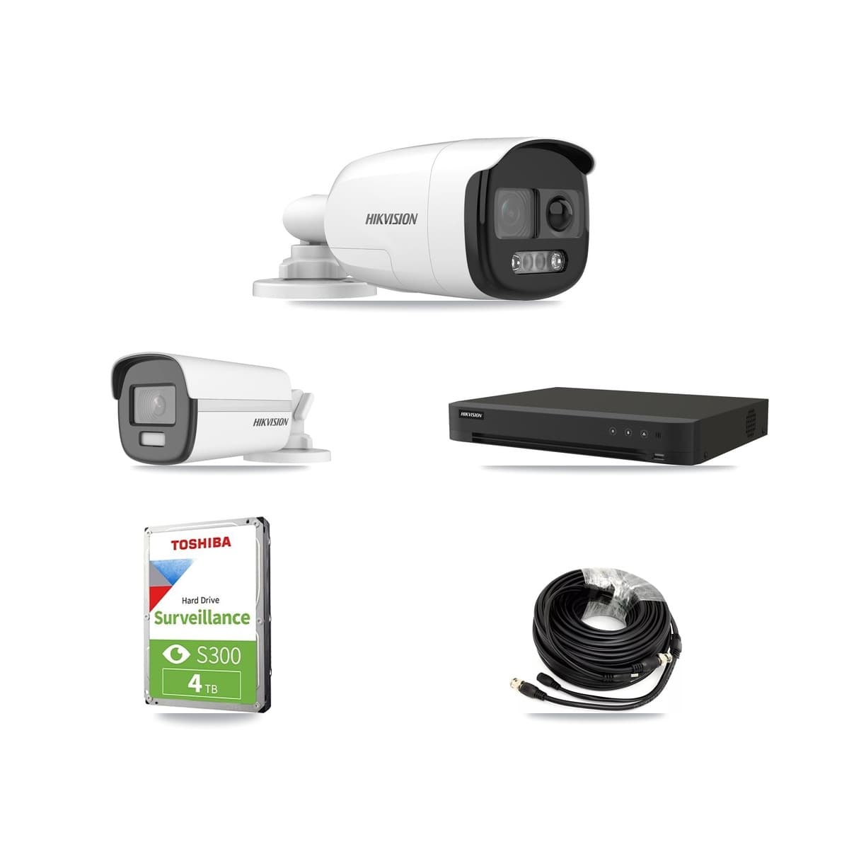 Hikvision 8-Channel 5MP – 4K CCTV Kit — 1 DS-2CE12KF3T-PIRXO 5MP + 1 DS-2CE12UF3T-E 4K Bullet Cameras + 4TB Recording (IDS-7208HUHI-M1/XT Recorder) - Image 1