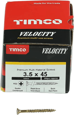 TIMCO Velocity Wood Screws 3.5x45mm Countersunk Pozi Yellow Zinc