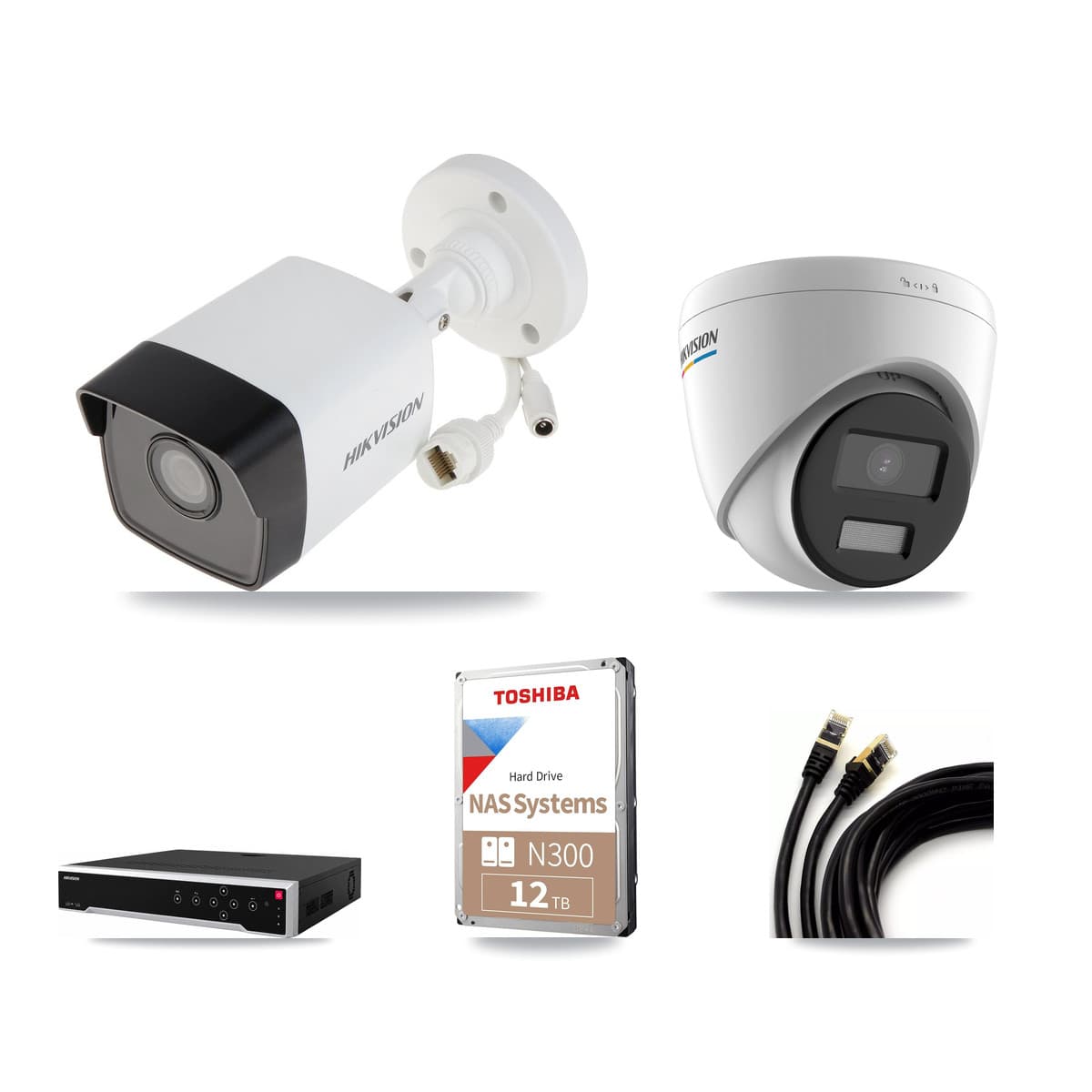 Hikvision 32-Channel 2MP – 5MP CCTV Kit — 6 5MP Bullet + 6 2MP Turret Cameras + 12TB Recording