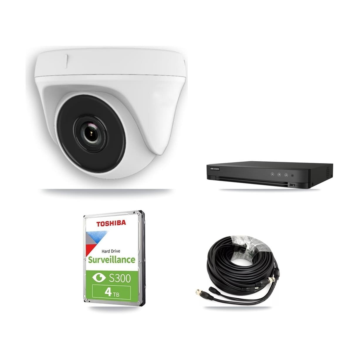 Hikvision 4-Channel 2MP CCTV Kit — 4 White Dome Cameras + 4TB Recording (IDS-7204HQHI Recorder)