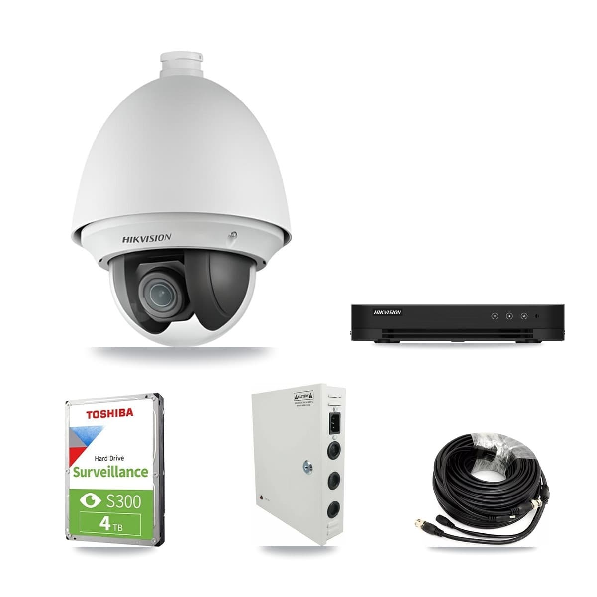 Hikvision 8-Channel 2MP CCTV Kit — 6 DS-2AE4225T PTZ Cameras + 4TB Recording (DS-7208HGHI Recorder)