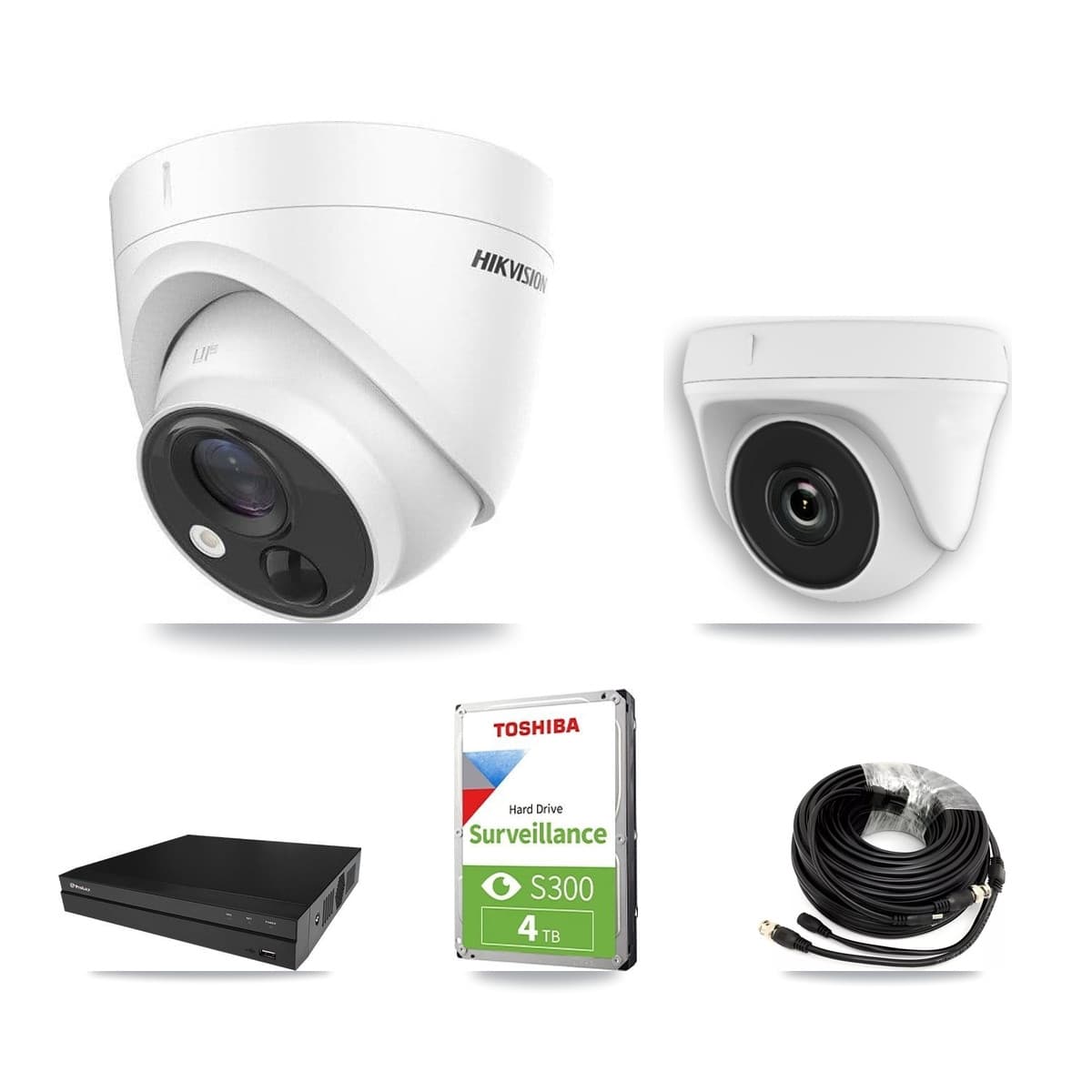 Hikvision & Prolux 8-Channel 2MP – 5MP CCTV Kit — 1 DS-2CE71H0T 5MP Turret + 1 White HDT-2MP-N20W 2MP Dome Cameras + 4TB Recording - Image 1