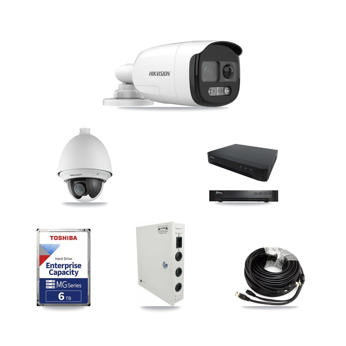 Hikvision & Prolux 16-Channel 2MP – 5MP CCTV Kit — 1 DS-2AE4225T 2MP PTZ + 4 DS-2CE12KF3T 5MP Bullet Cameras + 6TB Recording - Image 1