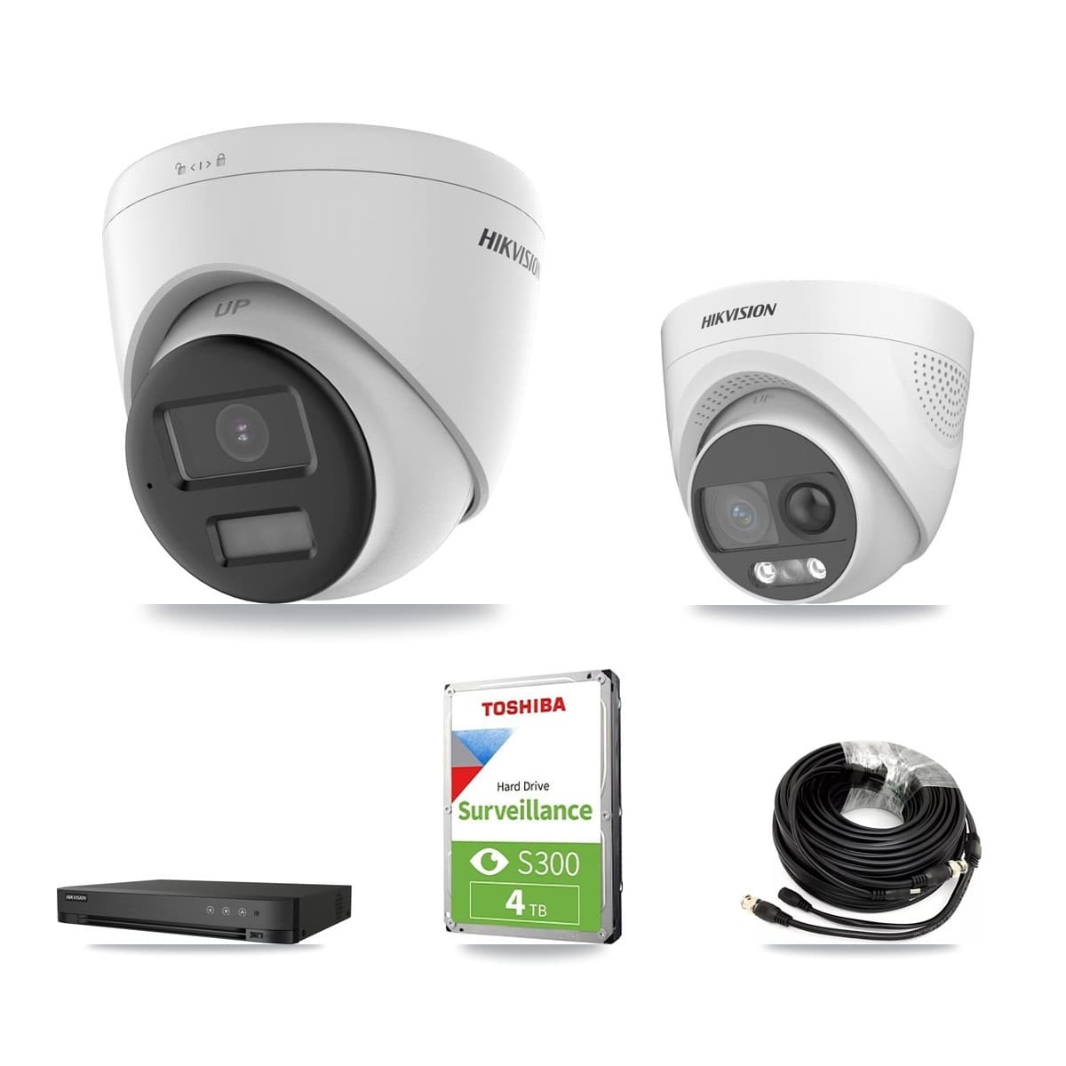 Hikvision 4-Channel 5MP CCTV Kit — 1 DS-2CE72KF3T-PIRXO + 2 DS-2CE78K0T-LPTS Turret Cameras + 4TB Recording (IDS-7204HQHI-M1/XT Recorder)