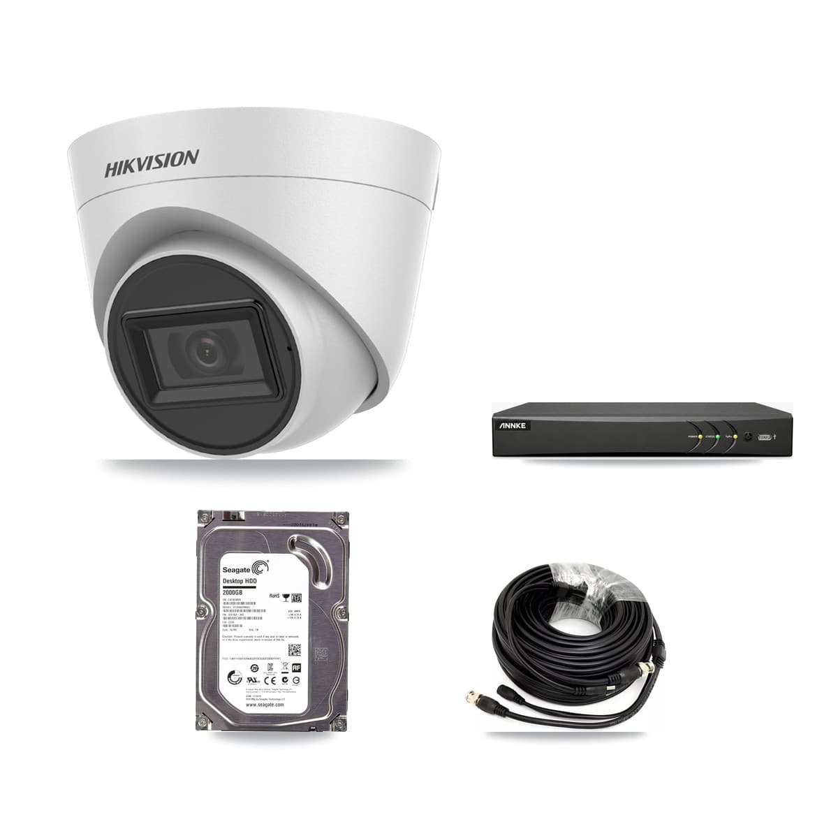 Hikvision & ANNKE 4-Channel 5MP CCTV Kit — 1 White Turret Camera + 2TB Recording