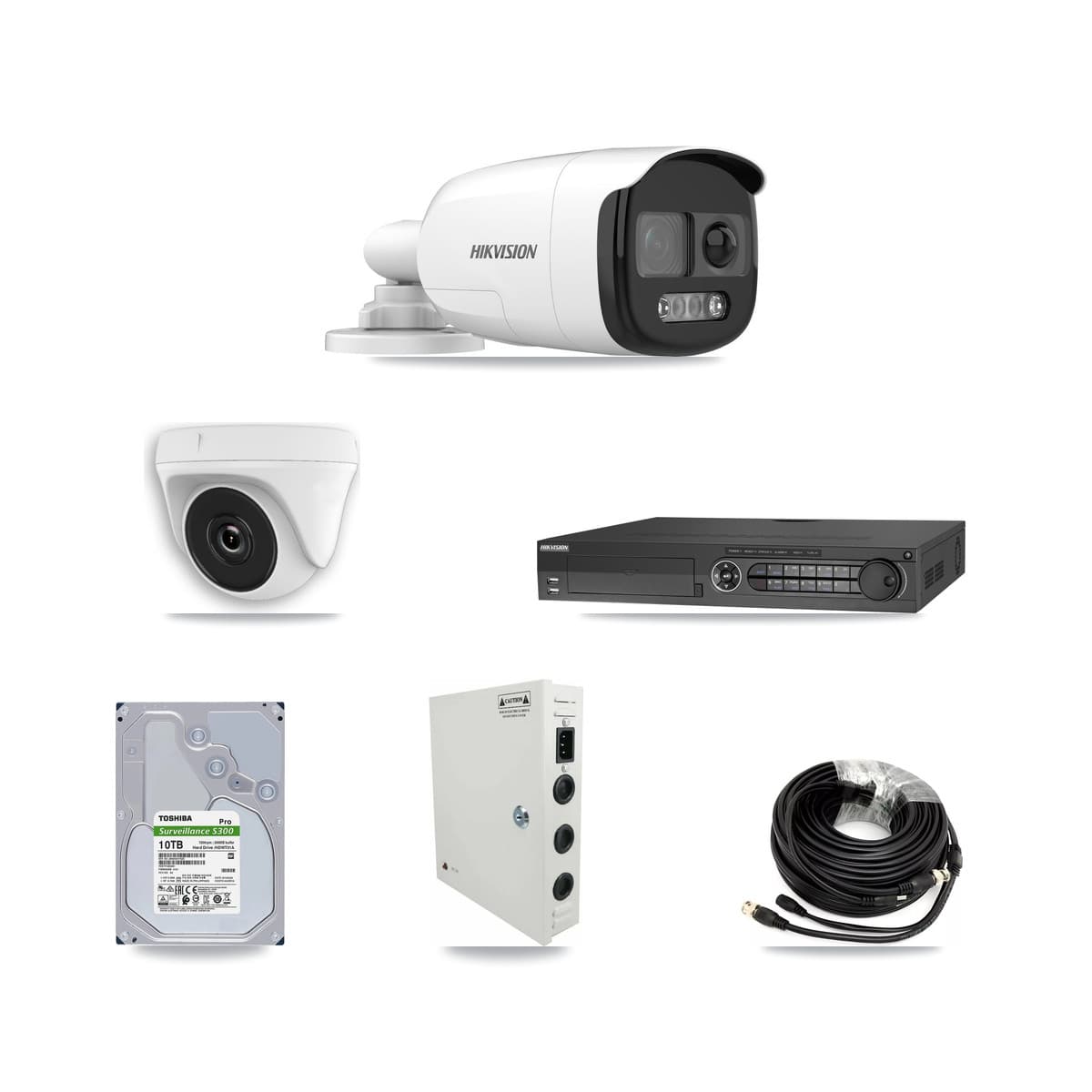 Hikvision 32-Channel 2MP – 5MP CCTV Kit — 10 5MP Bullet + 10 White 2MP Dome Cameras + 2× 10TB Recording (IDS-7332HUHI Recorder)