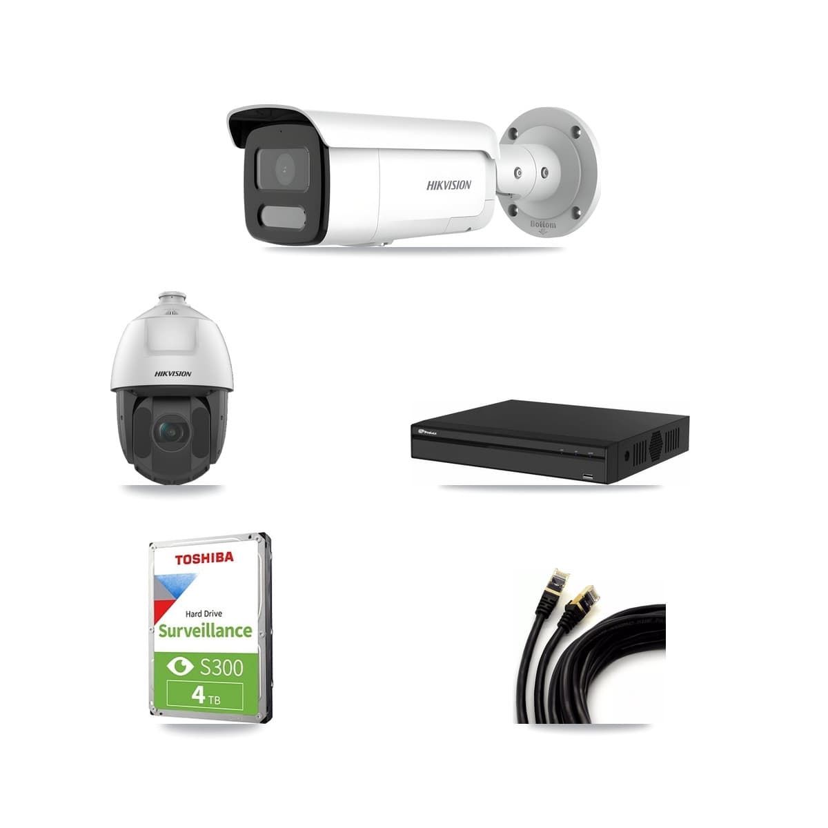 Hikvision & Prolux 4-Channel 2MP – 4MP CCTV Kit — 2 4MP Bullet + 1 2MP PTZ Cameras + 4TB Recording
