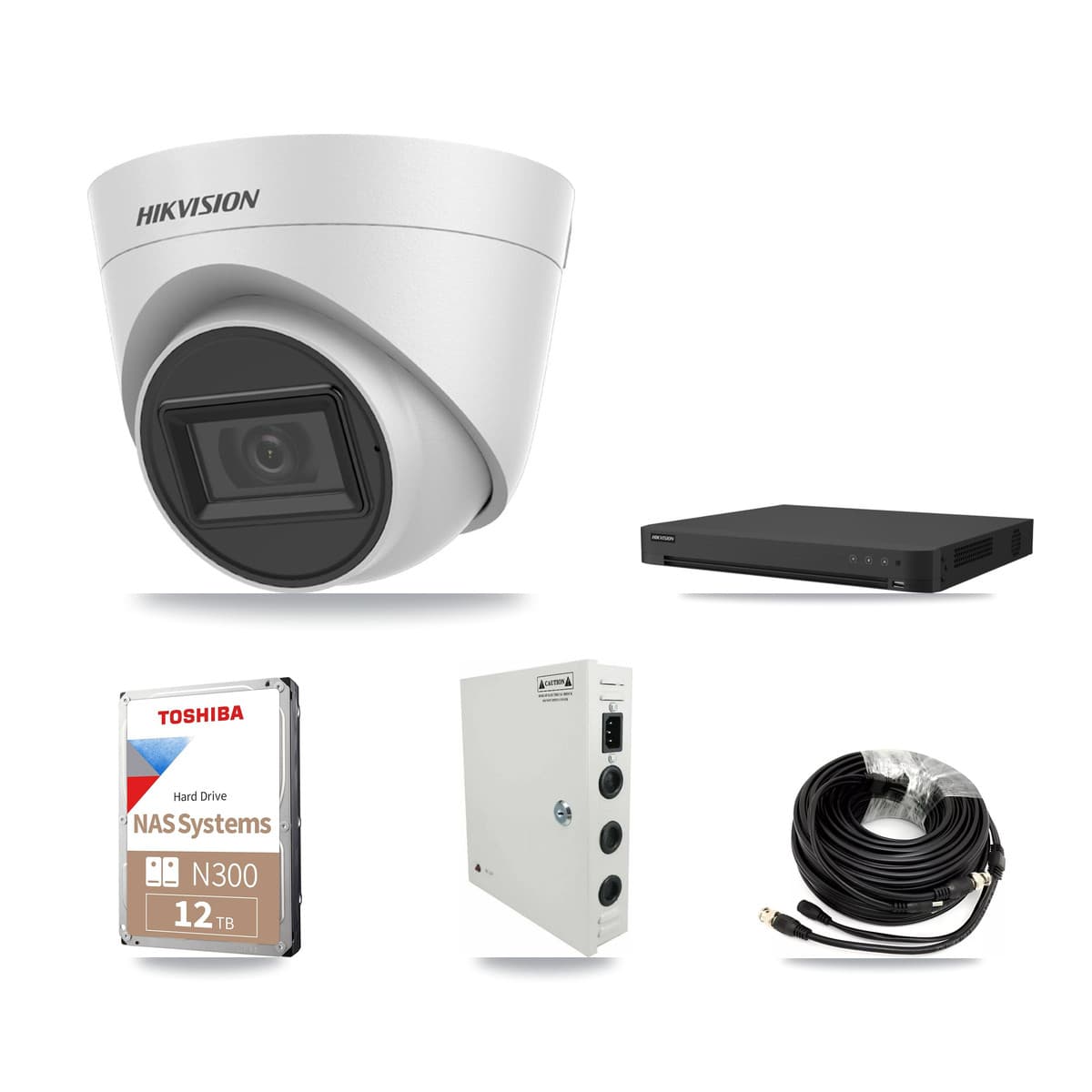 Hikvision 32-Channel 5MP CCTV Kit — 16 White Turret Cameras + 2× 12TB Recording