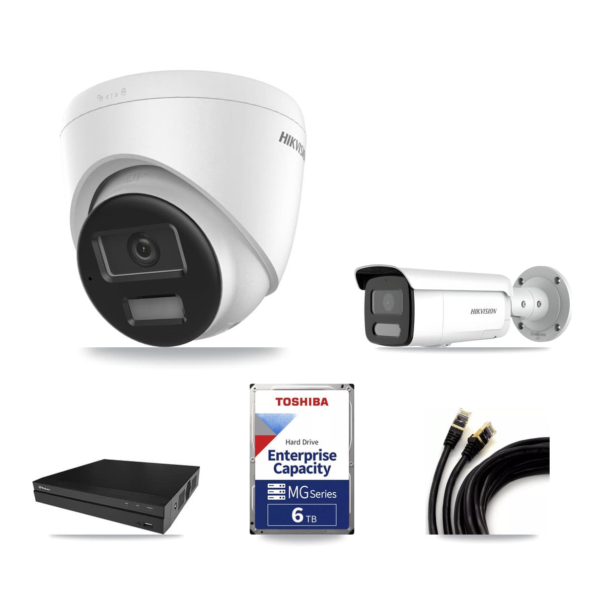 Hikvision & Prolux 8-Channel 4MP – 4K CCTV Kit — 2 DS-2CD1383G2-LIUF/SL 4K Turret + 1 DS-2CD2T47G2H-LISU/SL 4MP Bullet Cameras + 6TB Recording (PXN-2108HS-8P-4K Recorder) - Image 1