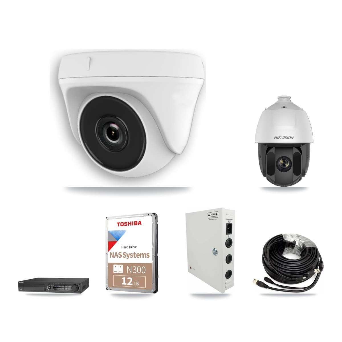 Hikvision 32-Channel 2MP CCTV Kit — 1 DS-2AE5225TI PTZ + 17 White HDT-2MP-N20W Dome Cameras + 12TB Recording (IDS-7332HUHI Recorder)