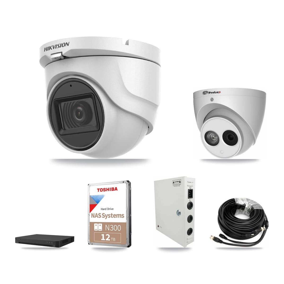 Hikvision & Prolux 32-Channel 4MP – 5MP CCTV Kit — 26 DS-2CE76H0T 5MP + 1 PXC-612C4W-A 4MP Turret Cameras + 2× 12TB Recording - Image 1
