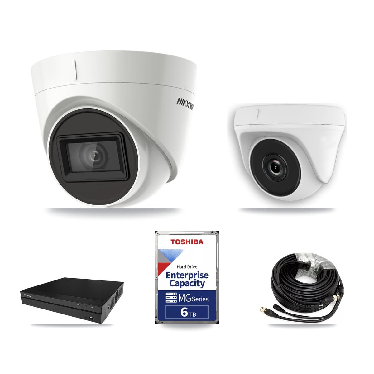 Hikvision & Prolux 8-Channel 2MP – 4K CCTV Kit — 4 DS-2CE78U1T 4K Turret + 4 White HDT-2MP-N20W 2MP Dome Cameras + 2× 6TB Recording