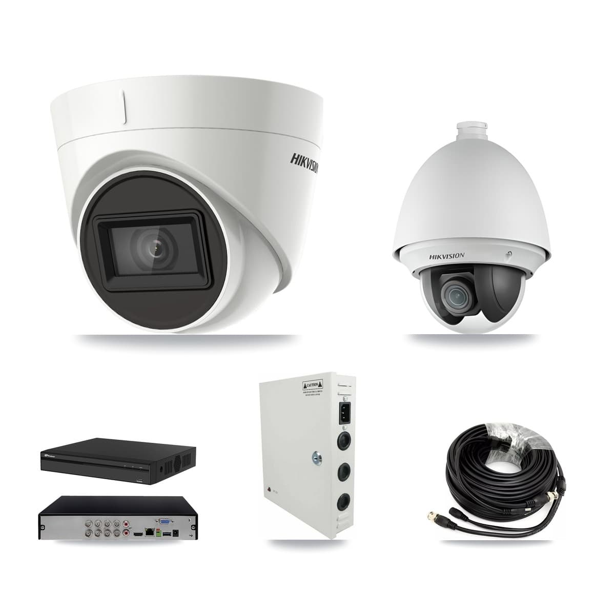 Hikvision & Prolux 8-Channel 2MP – 4K CCTV Kit — 1 DS-2AE4225T 2MP PTZ + 3 DS-2CE78U1T 4K Turret Cameras + 8TB Recording (PXD-5108HS Recorder) - Image 1