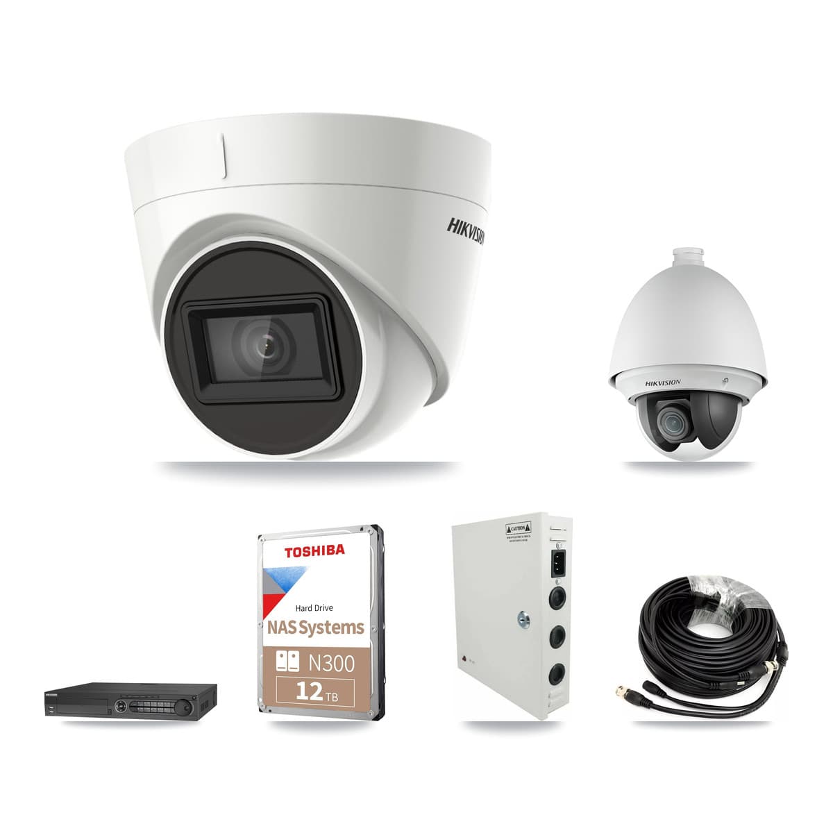Hikvision 32-Channel 2MP – 4K CCTV Kit — 7 DS-2AE4225T 2MP PTZ + 16 DS-2CE78U1T 4K Turret Cameras + 4× 12TB Recording